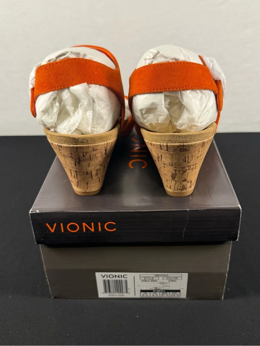 Vionic - Anka Coral Suede Wedge Sandal W/ Cork Heel NIB Size 6.5 MSRP $127
